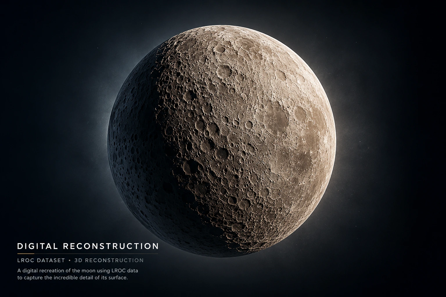 Creative interpretation of the Moon with cinematic lighting and enhanced surface readability